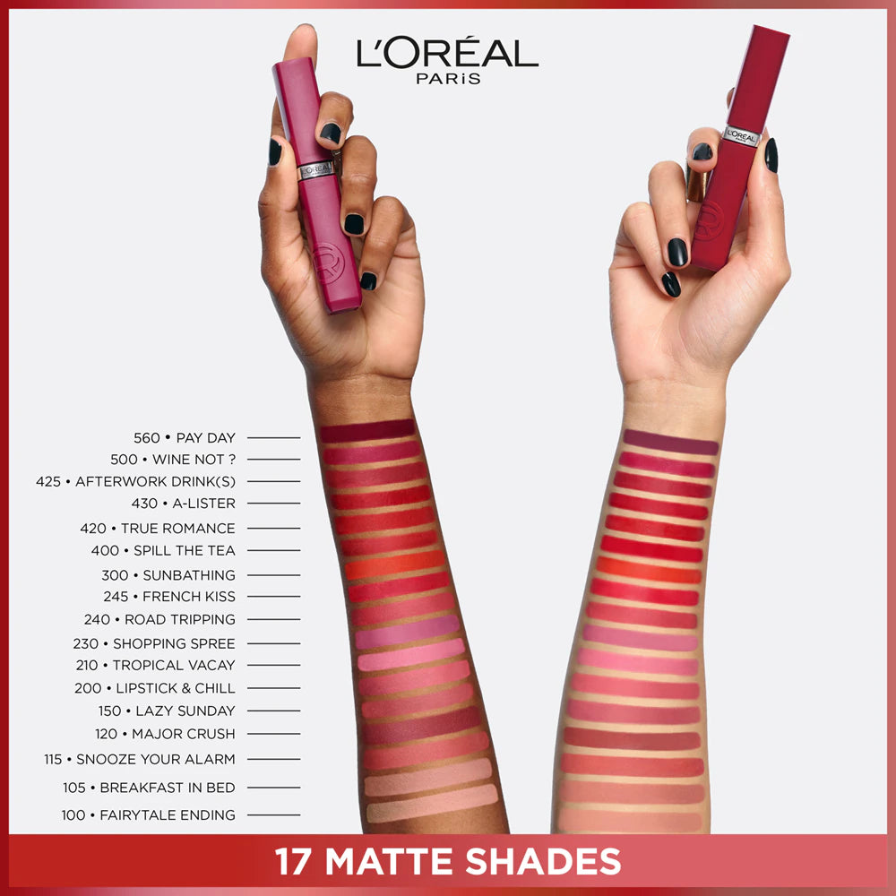 L'Oréal Paris Infaillible Matte Resistance أحمر شفاه مطفأ يدوم طويلاً ومرطب