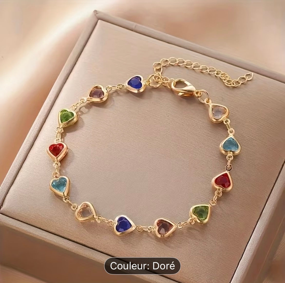 Bracelet Femme Tendance En Perles En Forme De Cœur Colorées Avec Strass