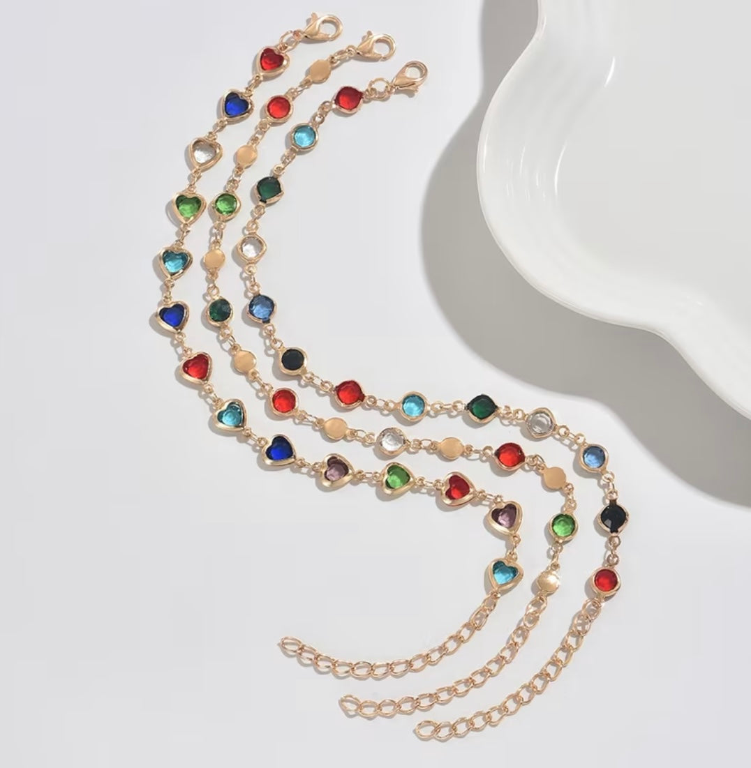 1Pc Bracelet De Cheville Bohème Multicolore En Chaîne Dorée