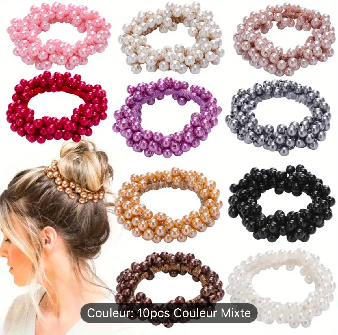 Anneau De Cheveux Tressé En Cercle Complet Pour Femmes Avec Perles Élastique À Cheveux Chignon Accessoire De Tête Ornement De Cheveux De Tempérament 1 Pièce