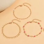 1 Pièce Lot De Bracelets De Cheville Bohème Dorés À Perles Roses