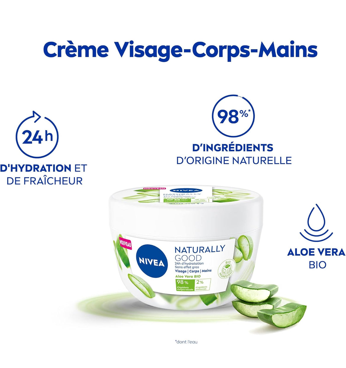 Nivea Naturally Good Crème Hydratante Multi-Usage 3-En-1 Crème De Jour Enrichie En Aloe Vera Bio Crème Corps Visage Et Mains Hydratation 24H