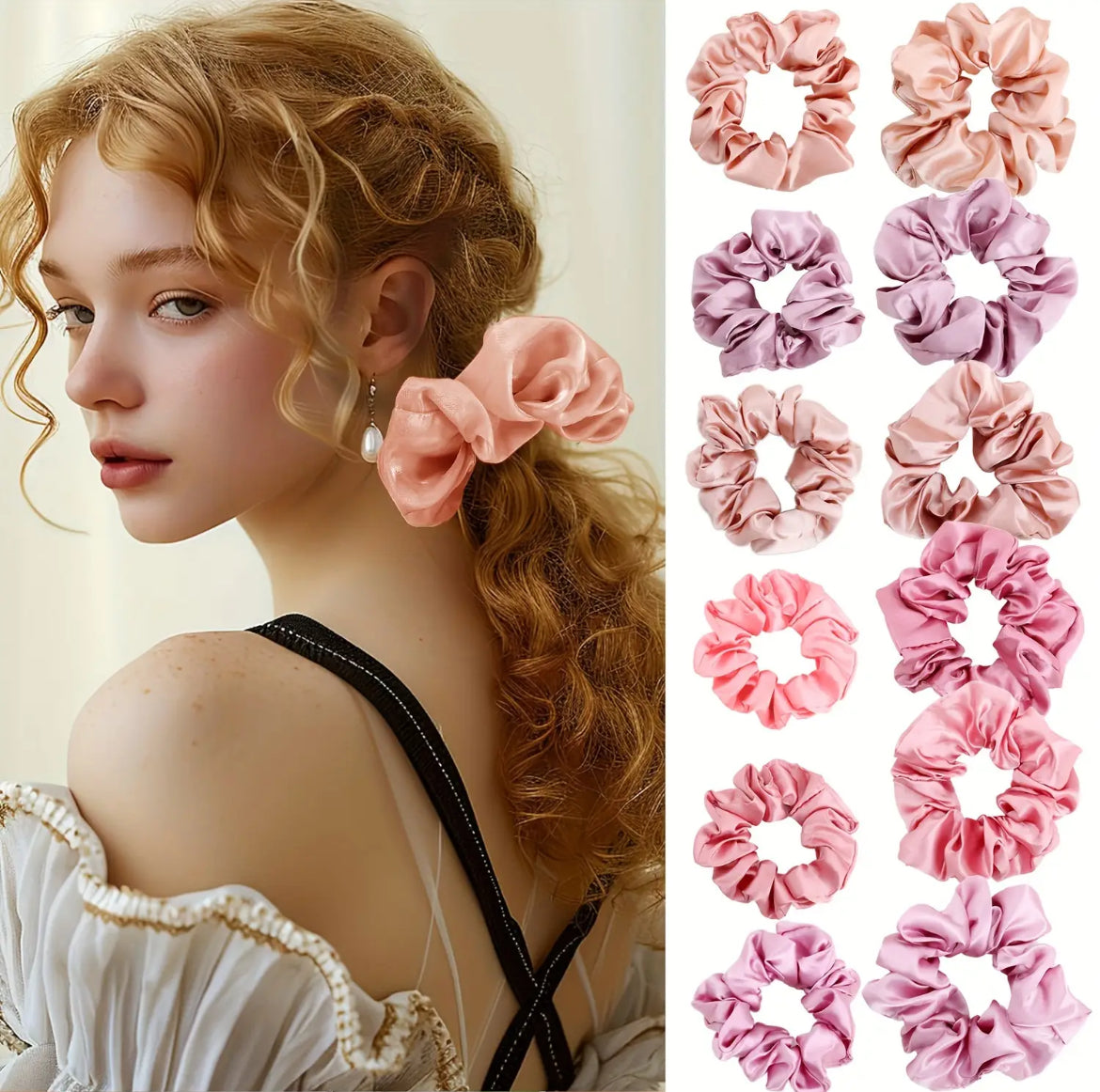 Chouchous En Satin De Soie Pour Femmes, Bandeaux De Cheveux De Couleur Unie Pour Queue De Cheval, Tailles Assorties