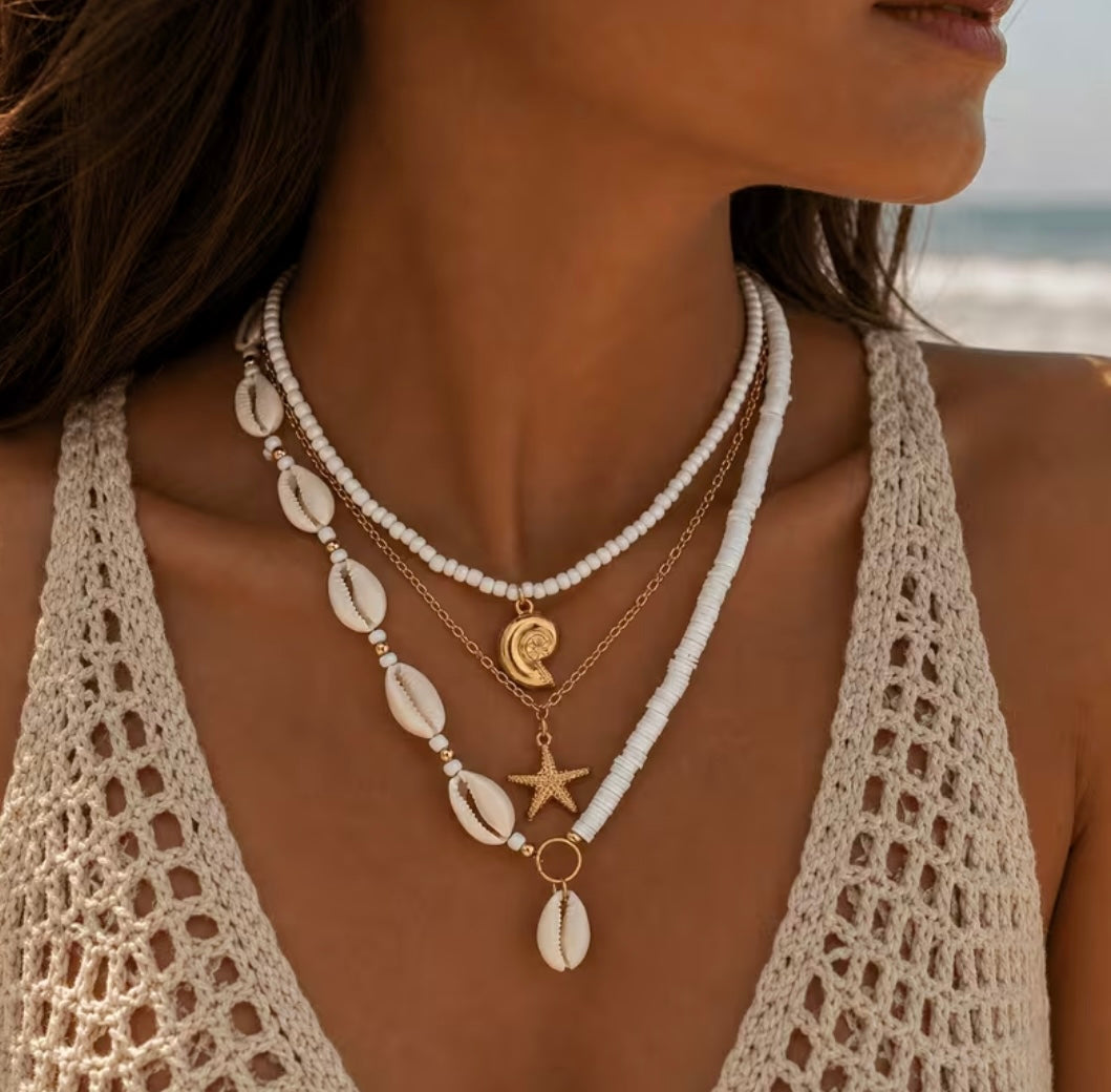 Collier Multicouches Coquillages & Étoile De Mer – Style Bohème Marin