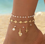 Chaîne De Cheville Perles & Coquillages Élégants