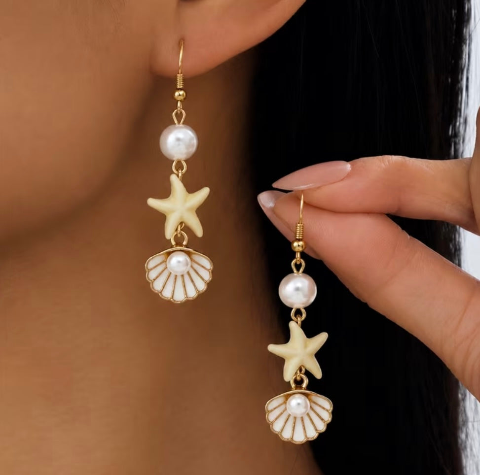 Boucles D’oreilles Étoile De Mer & Coquillage Perlé