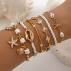 Bracelets Bohème Marins Dorés Avec Perles Et Coquillages