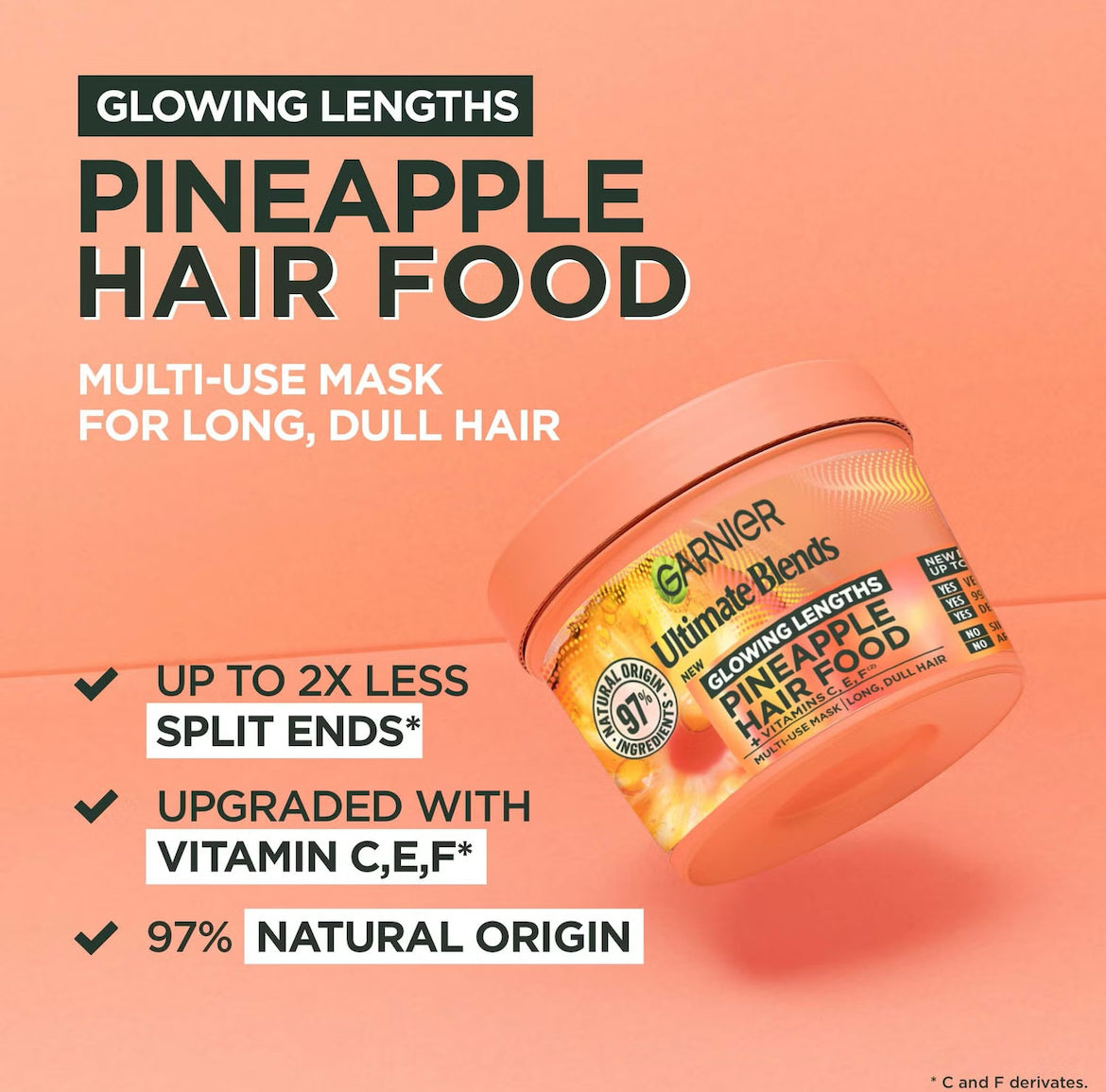 Garnier Fructis Longueurs & Glow Masque Soin Lamellaire Hair Food Ananas 3En1