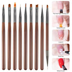 9 Pièces Uv Gel Nail Art Brosse Acrylique Dessin Peinture Ligne Française/Fleur