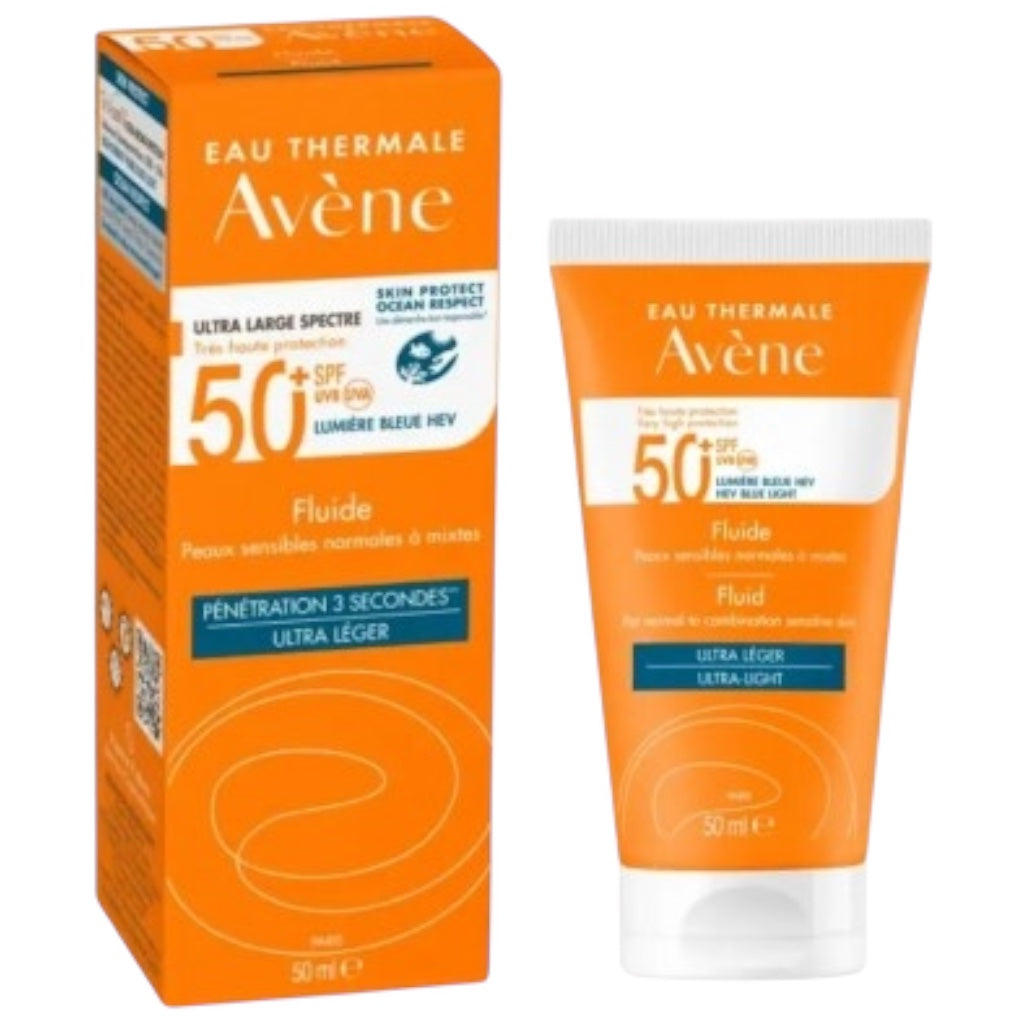 كريم أفين ألترا لايت السائل الواقي من الشمس بعامل حماية SPF50+، خالٍ من العطور، مناسب للبشرة العادية إلى المختلطة الحساسة