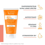 كريم أفين الواقي من الشمس بلمسة نهائية غير مرئية بعامل حماية SPF50+، خالٍ من العطور، للبشرة الحساسة والجافة