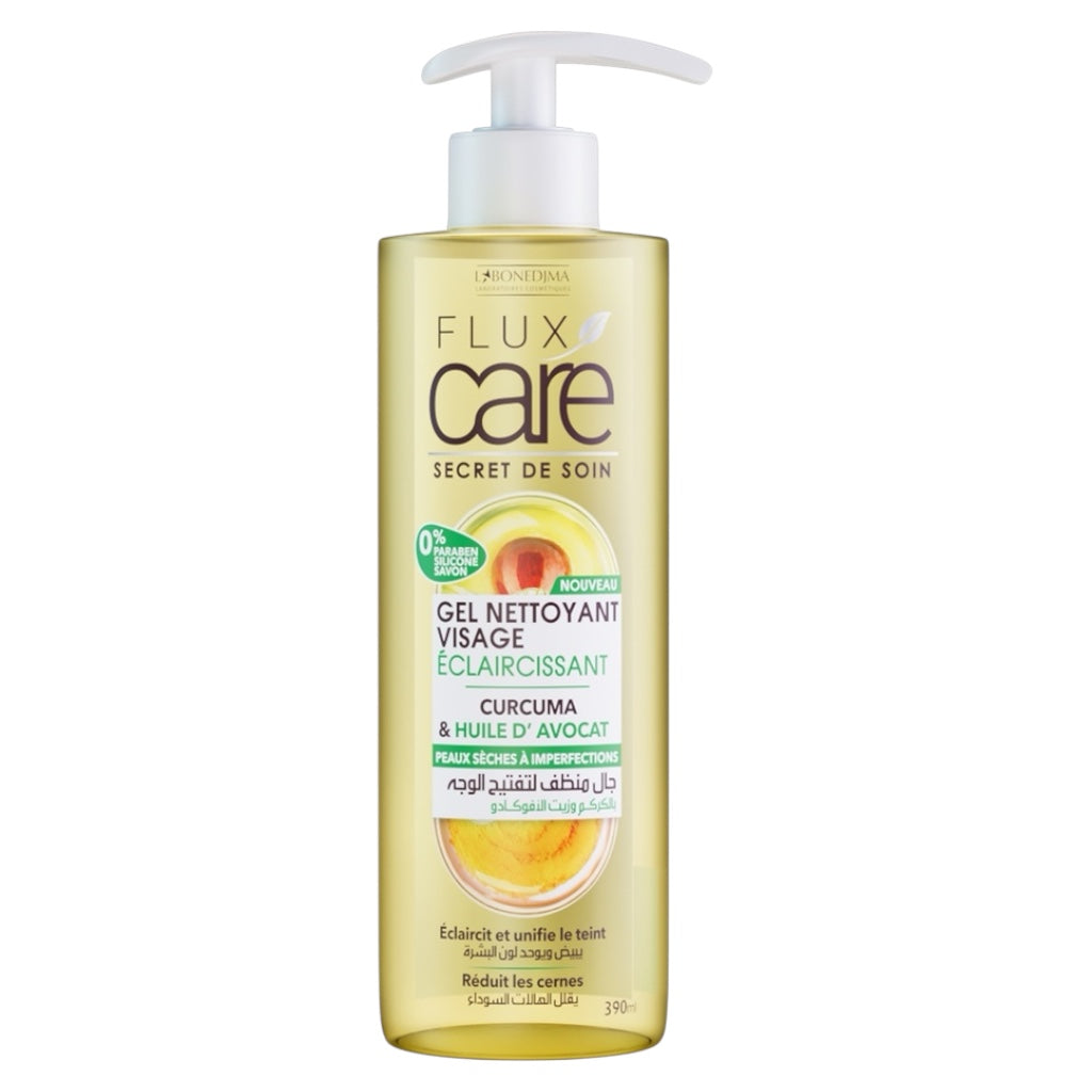 Flux Care Secret De Soin Gel Nettoyant Visage Éclaircissant Curcuma Huile D'Avocat Peaux Séchés À Imperfections