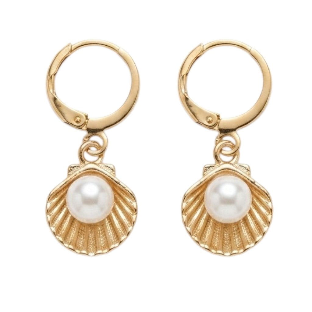 Boucles D’Oreilles Coquillage Dorées Avec Perle Élégante