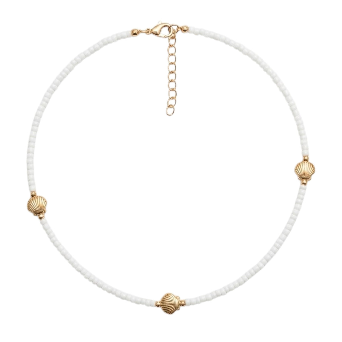 Collier Ras-De-Cou En Perles Blanches Et Coquillages Dorés