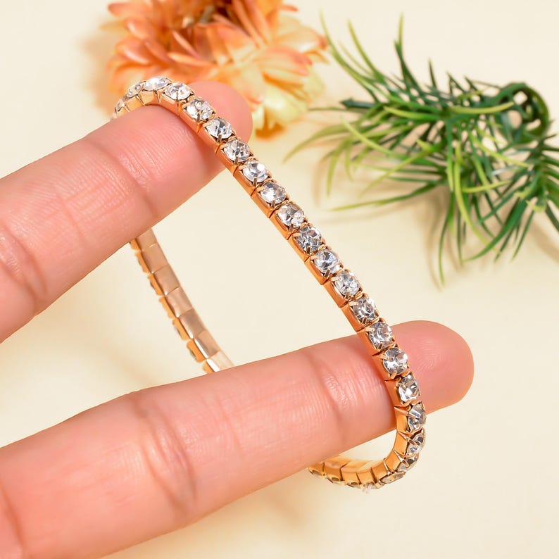 2Bracelet Tennis Bracelet Cz Extensible Jonc Élastique Pour Femme Bracelet Scintillant