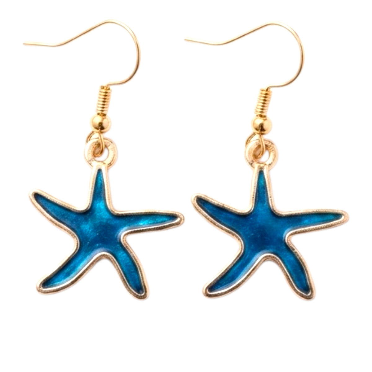 Boucles D’Oreilles Étoile De Mer Bleue Dorées
