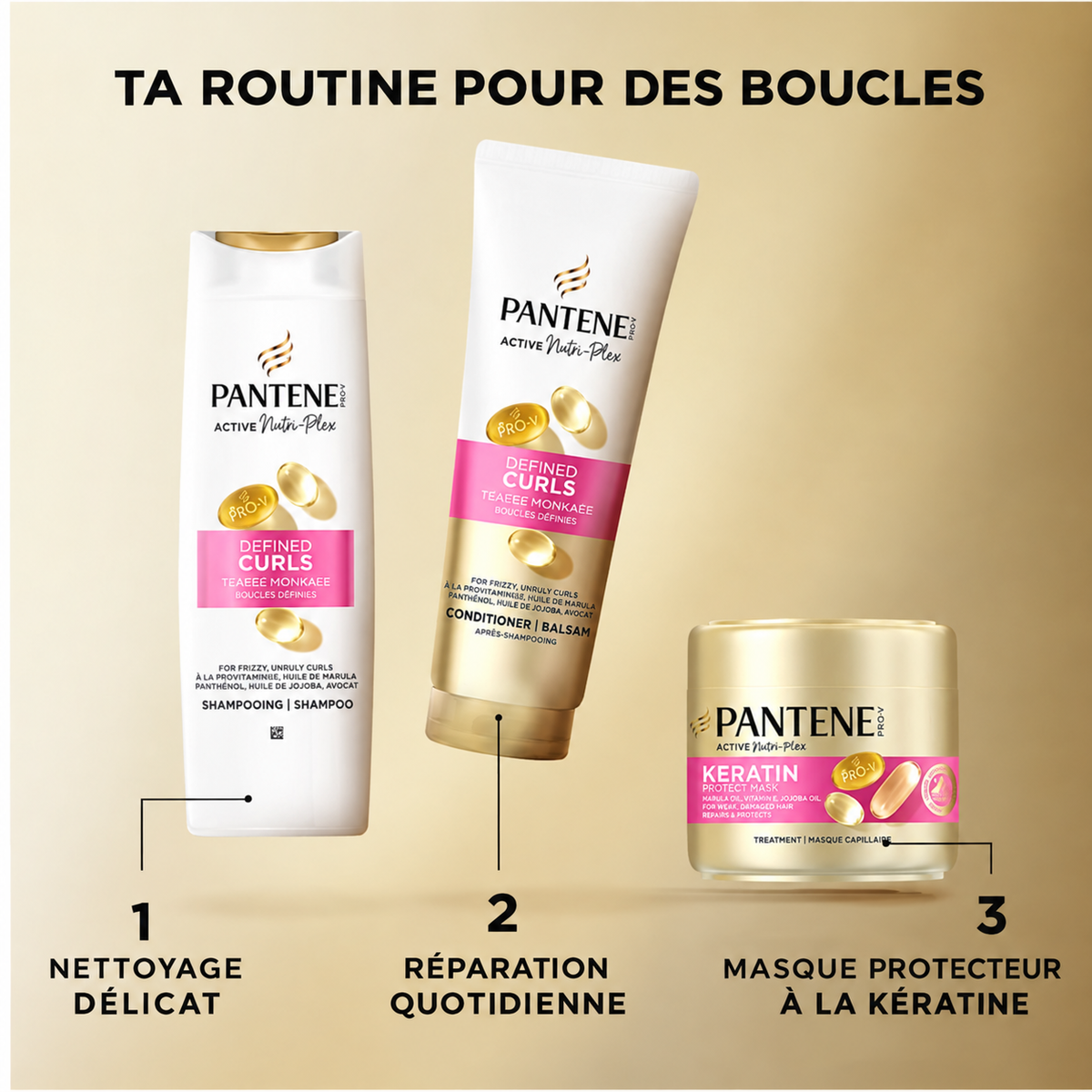 Pantene Shampooing  Pro-v Active Nutri-plex Defined Curls – Boucles Définies