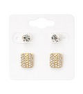 Lot De 2 Paires De Boucles Dorées - Cristaux Ronds Et Carrés Sertis
