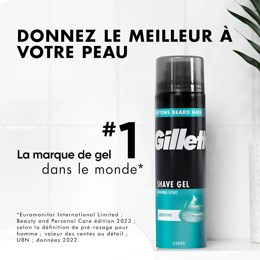 Gillette Shave Gel Original Scent Sensitive  Gel De Rasage Pour Peaux Sensibles