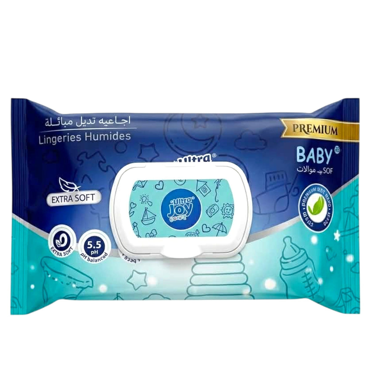 Ultra Joy Lingettes Humides Baby Premium 0% Alcohol Extra Soft 5.5ph 120 Pcs