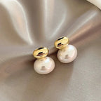 Boucles D’Oreilles À Perle Nacrée En Acier Doré