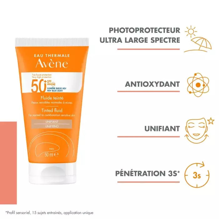 كريم أفين الملون الواقي من الشمس بعامل حماية SPF50+ للبشرة الحساسة والجافة