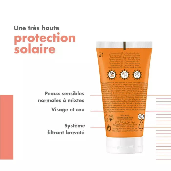 كريم أفين الملون الواقي من الشمس بعامل حماية SPF50+ للبشرة الحساسة والجافة